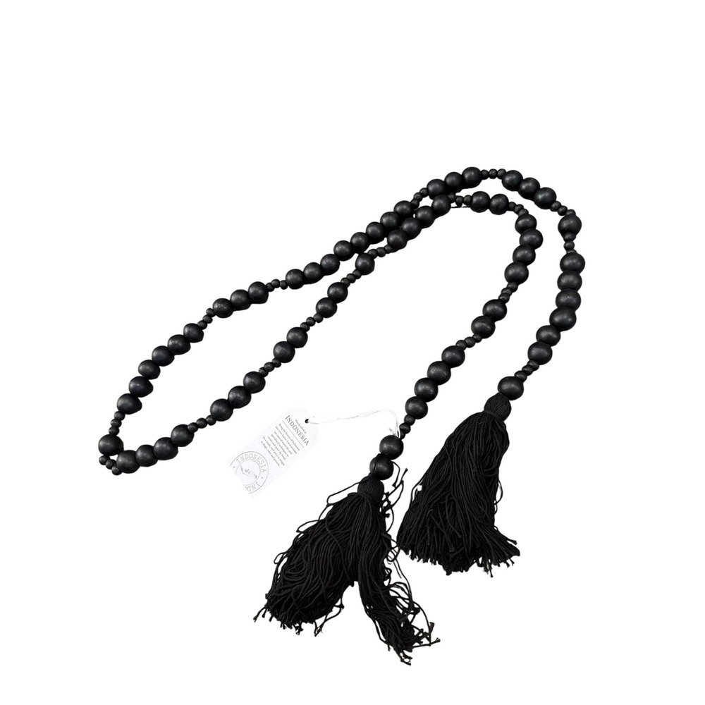 Handcrafted Indonesian Black Wood Bead Garland - 68" Extra Long Boho Strand
